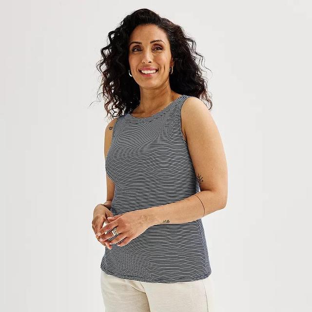 Womens Croft & Barrow Boatneck Tank Top Blue Tiny Stripe Product Image