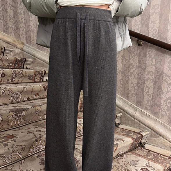 High Waist Plain Wide Leg Pants Product Image