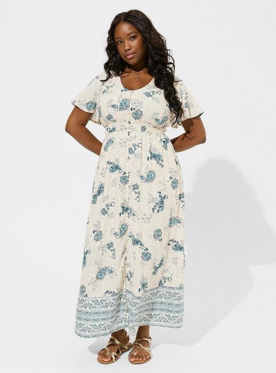 Maxi Challis Button Front A-Line Dress Product Image