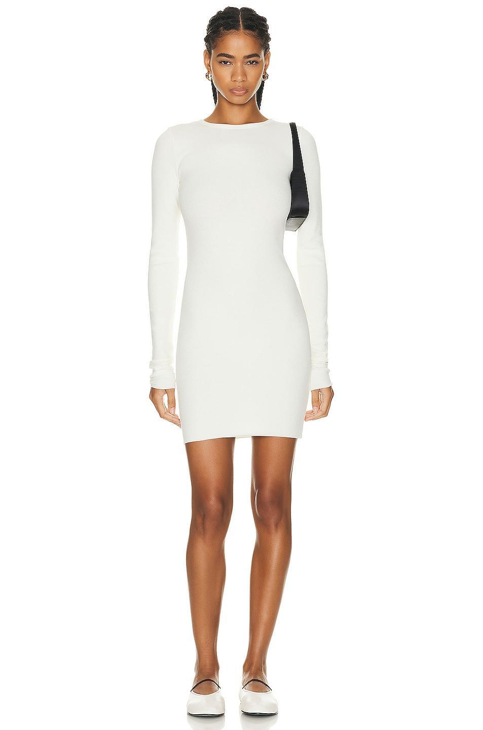 Eterne Long Sleeve Crewneck Mini Dress in White Product Image