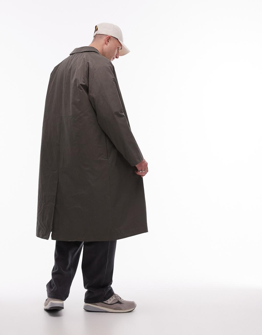 Topman oversized trench coat with removeable lining in khaki Product Image