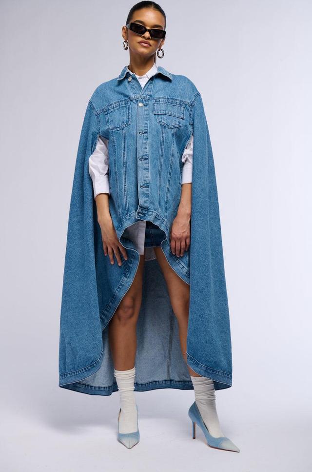 DON'T TALK LOUD MAXI DENIM PONCHO Product Image