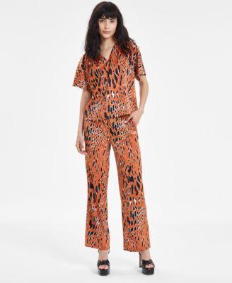 Bar Iii Womens Animal Print Short Sleeve Top Drawstring Pants Created For Macys Product Image