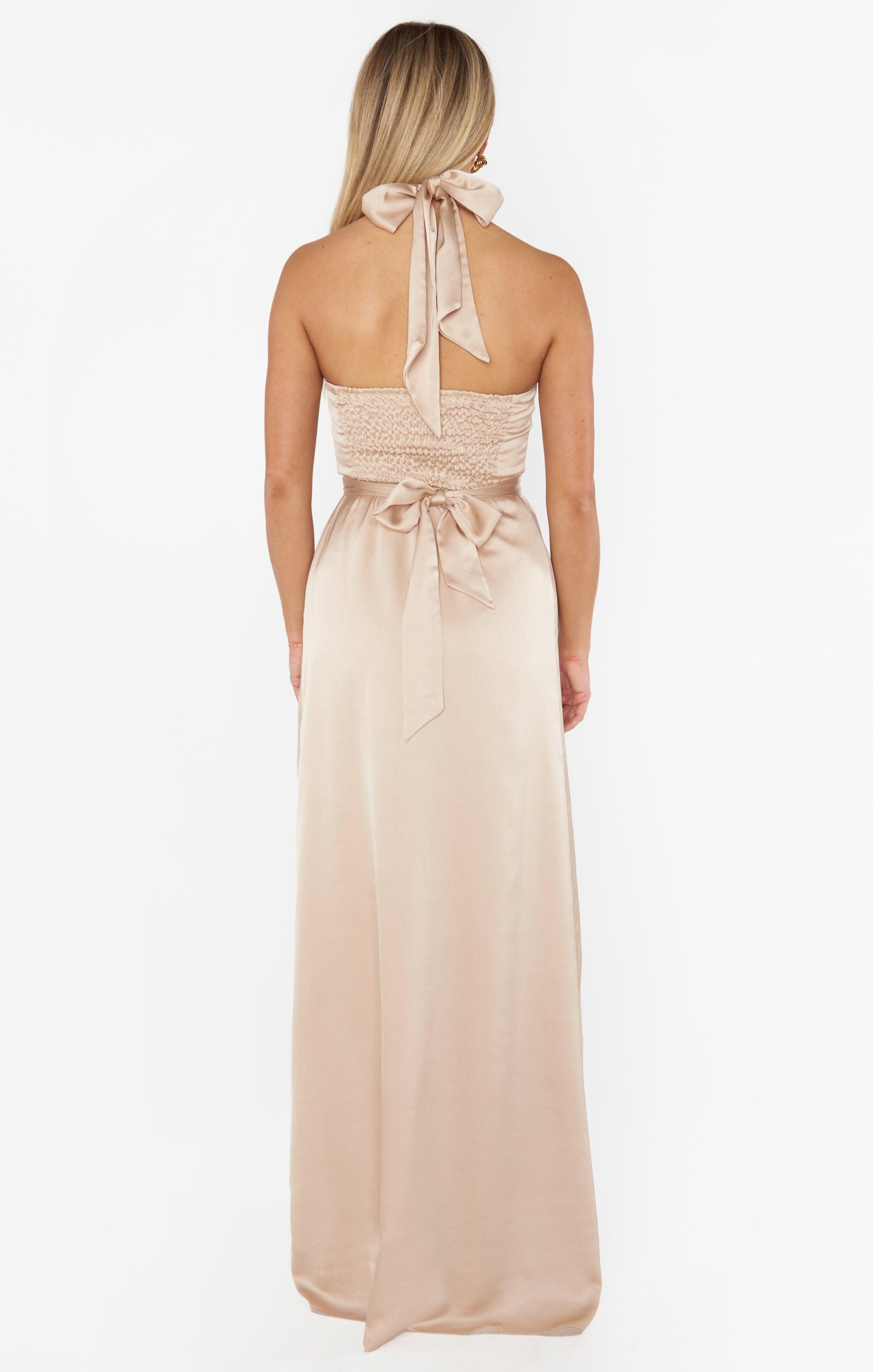 Hazel Halter Maxi Dress ~ Champagne Luxe Satin Product Image