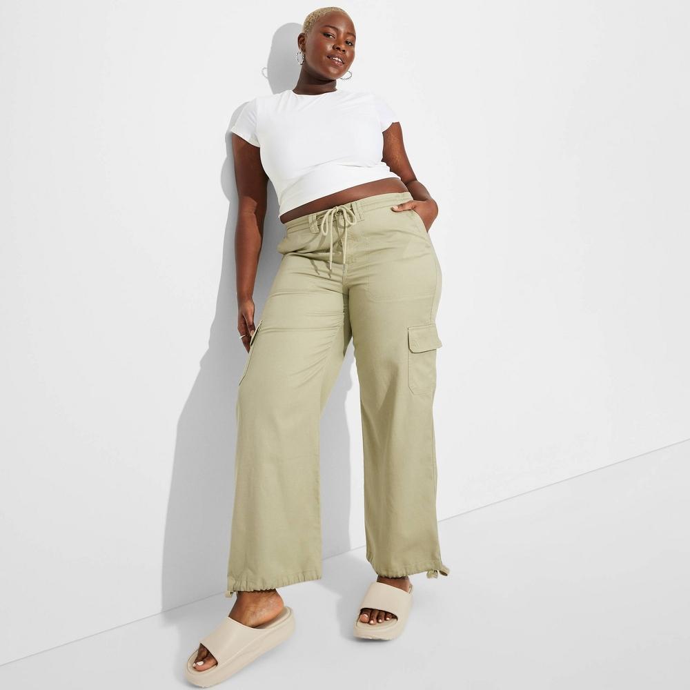 Womens Mid-Rise Wide Leg Cargo Beach Pants - Wild Fable Sage 2X Product Image