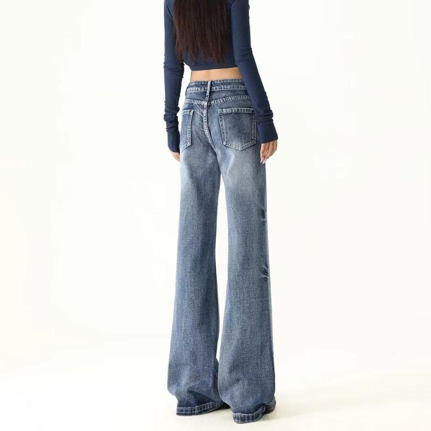 Low Rise Washed Flared Jeans Product Image