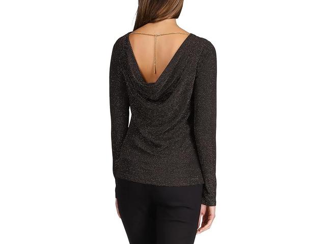 MICHAEL Michael Kors Metallic Long Sleeve Cowl Top (Black Women's Clothing Product Image