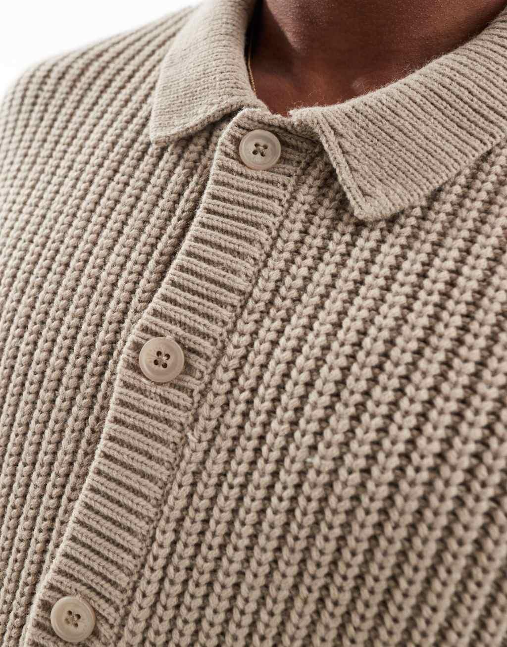 ASOS DESIGN oversized heavyweight knitted wool mix button through cardigan in taupe Product Image