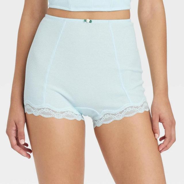 Womens Waffle Boy Shorts - Colsie Blue L Product Image