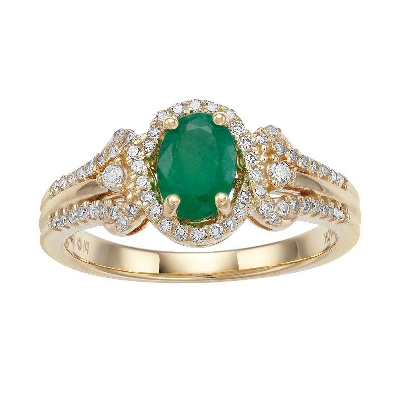 Gemminded 10k Gold Emerald & 1/4 Carat T.W. Diamond Ring, Womens Green Product Image