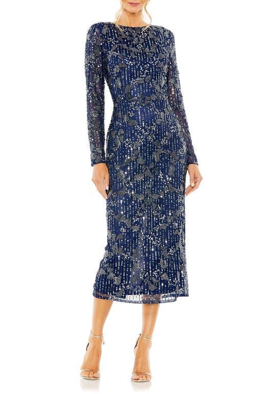 Mac Duggal Sequin Beaded Long Sleeve Cocktail Midi Dress Product Image