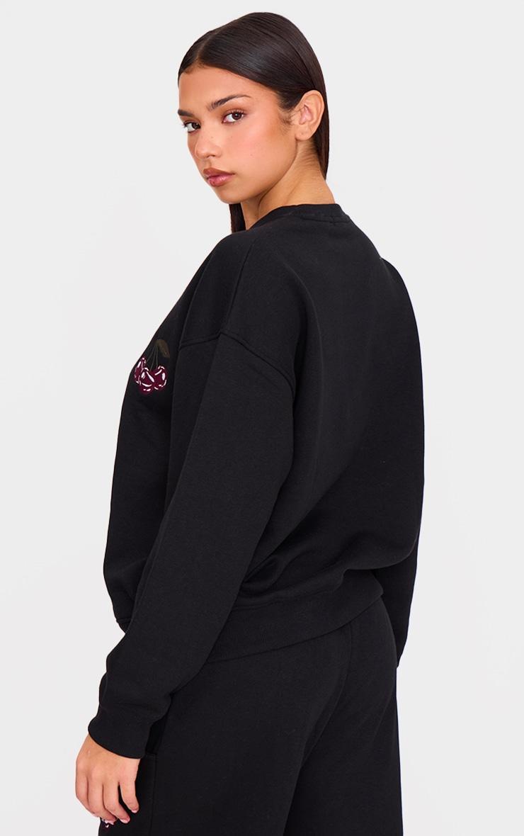 Black Embroidered Cherry Oversized Sweatshirt Product Image