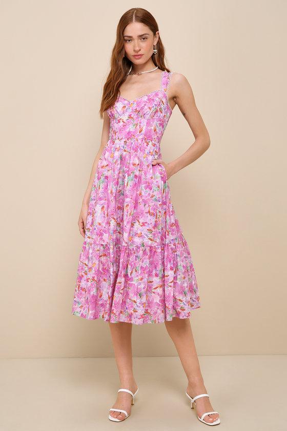 Adorable Presence Pink Floral Bustier Midi Dress With Pockets product image