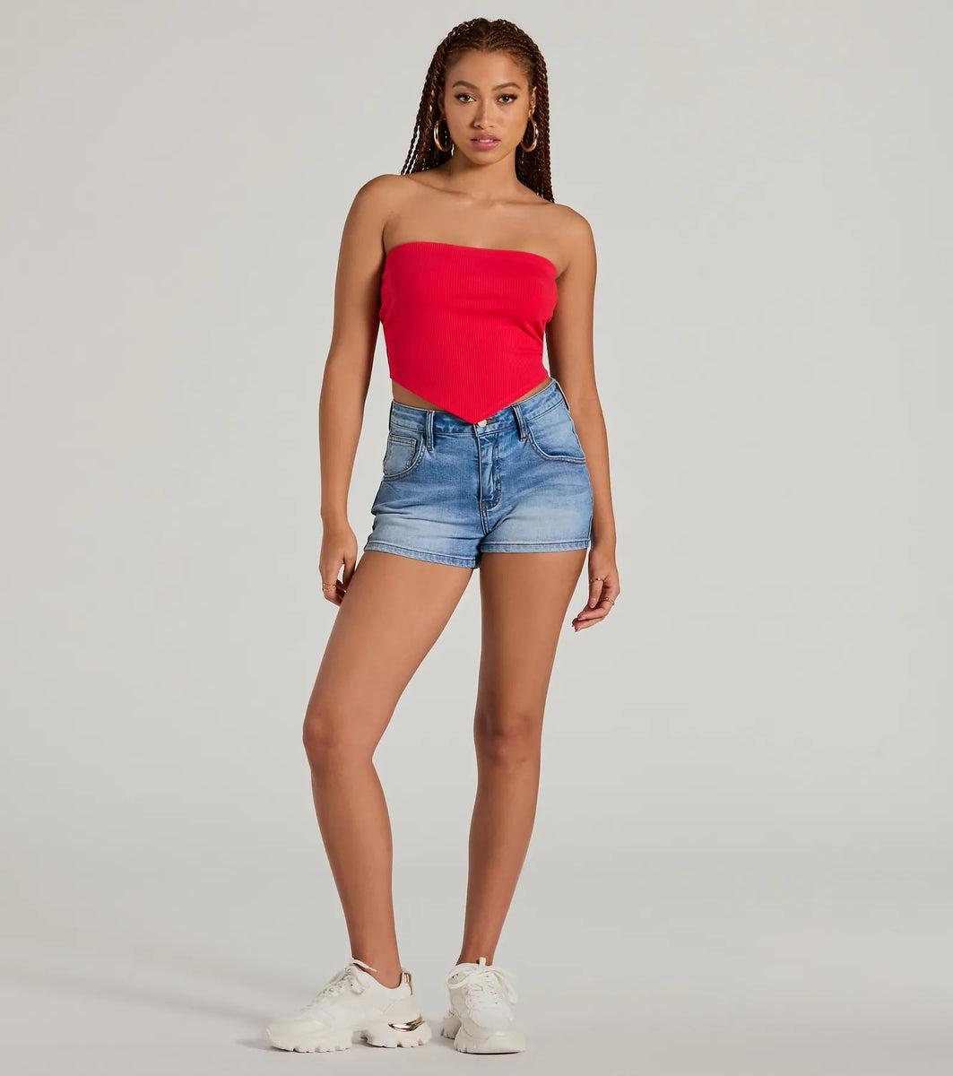 Flirty Focus Strapless Rib Knit Tube Crop Top Product Image