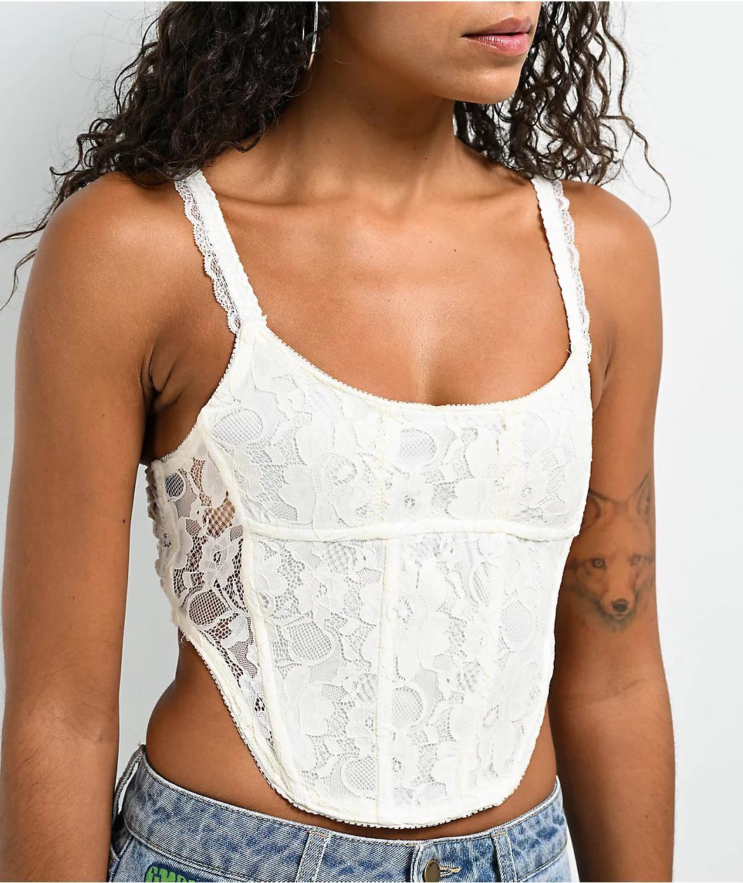 Hesperus Lace Natural Corset Crop Tank Top Product Image