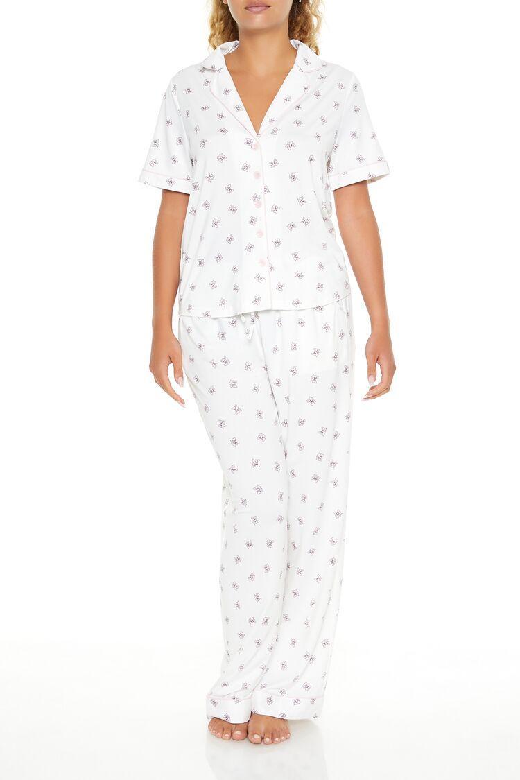 Bow Print Shirt & Pants Pajama Set | Forever 21 Product Image