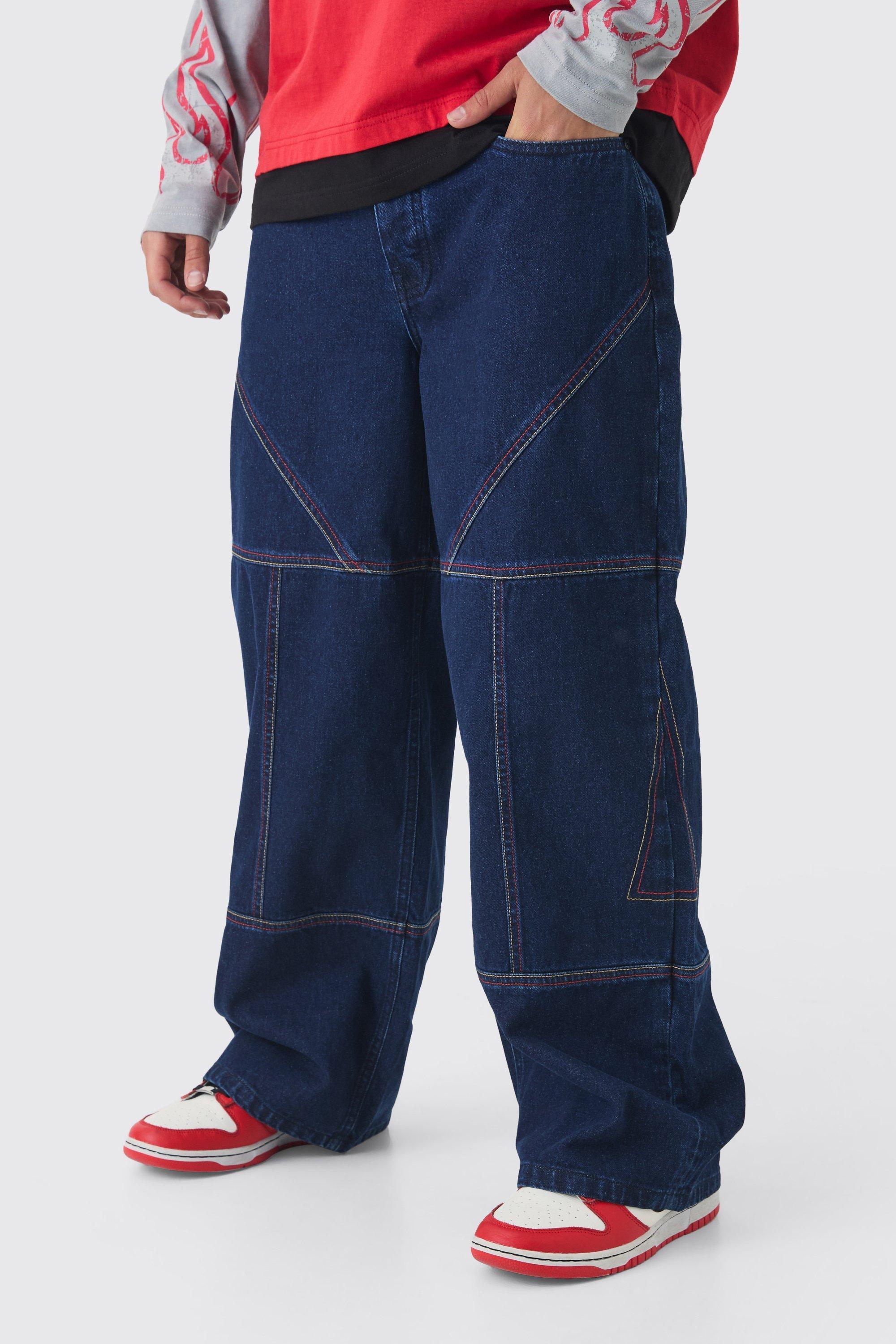 Baggy Rigid Contrast Stitch Denim Jeans | boohooMAN USA product image