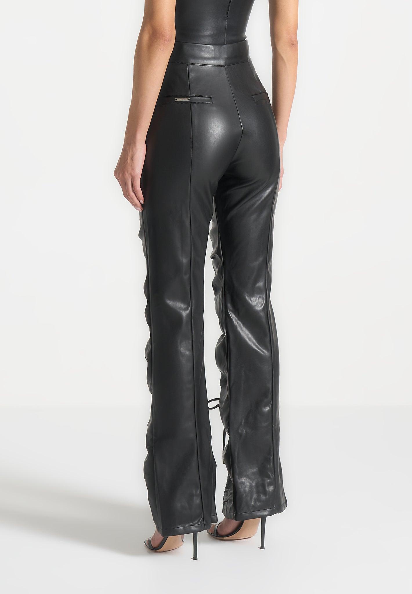 Leather Ruched Trousers - Black Female Product Image