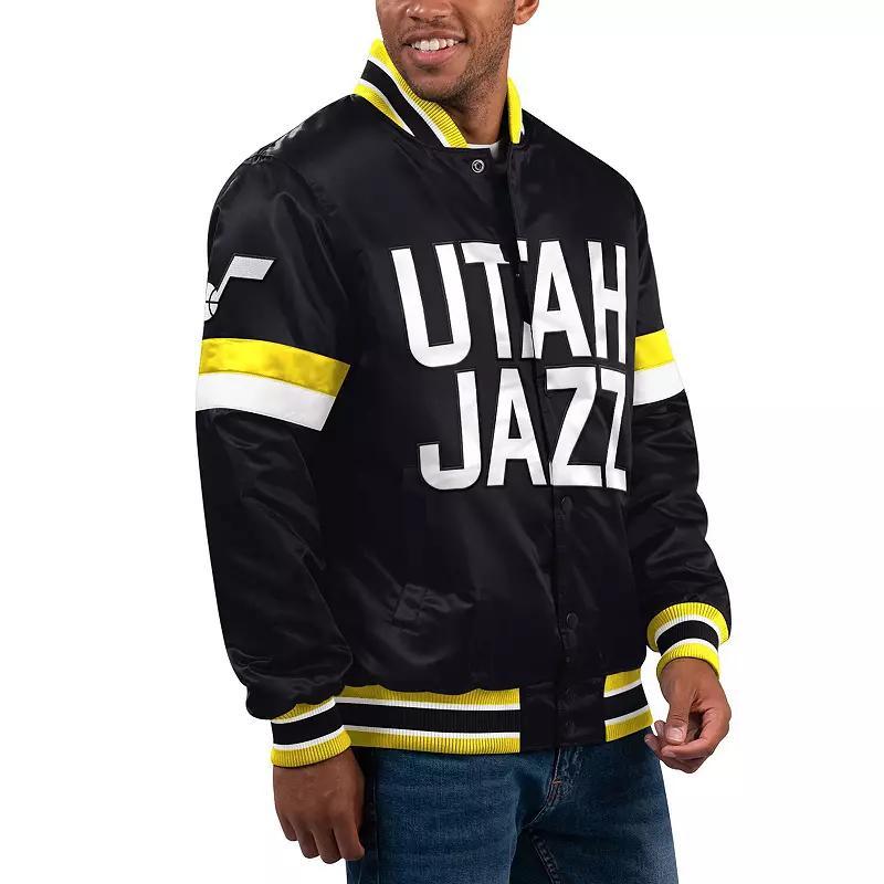 Mens Starter Black Utah Jazz Home Game Satin Full-Snap Varsity Jacket Product Image