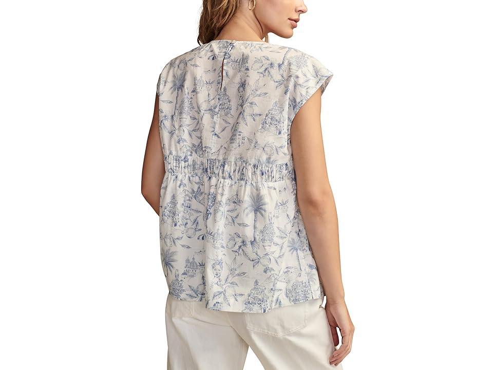 Lucky Brand Ruched Tiefront Short Sleeve Shirt Toile) Women's Clothing Product Image