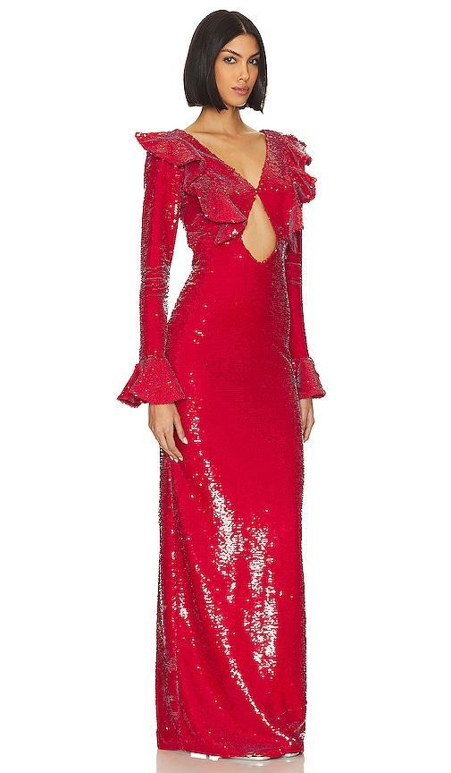 PatBO Sequin Cutout Maxi Dress in Red. Product Image