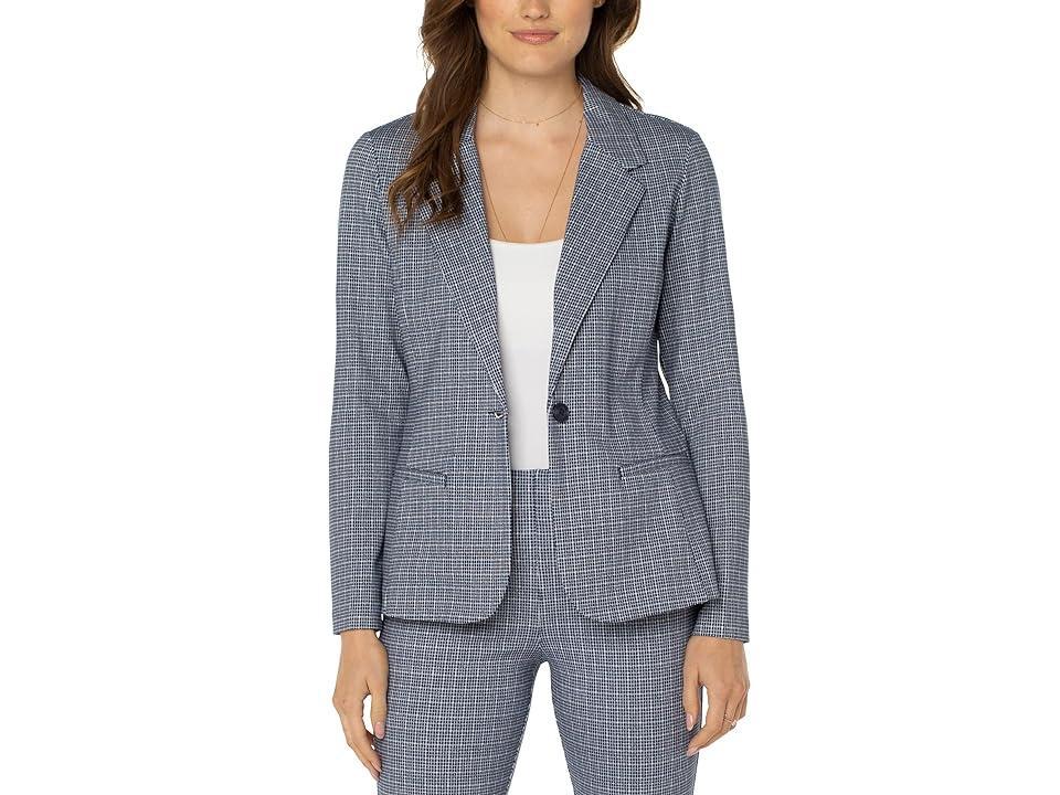 Liverpool Fitted Blazer (Cosmic Navy Mini Box Plaid) Women's Clothing Product Image