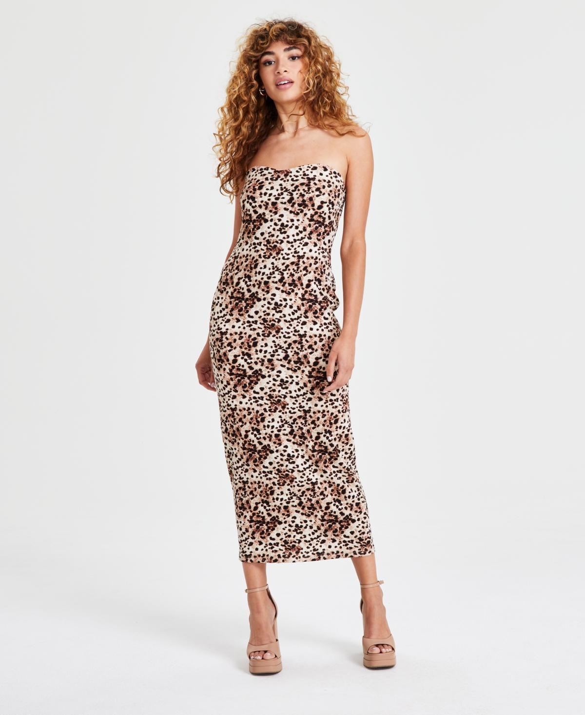 Bar Iii Womens Strapless Cheetah-Print Textured Midi Dress, Created for Macys Product Image