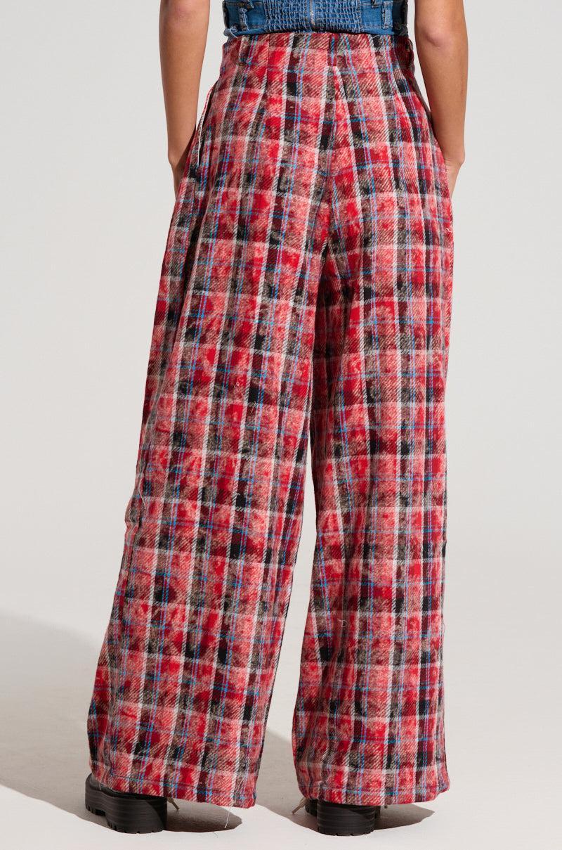 PLAID SWAGGER SLACKS IN RED MULTI Product Image