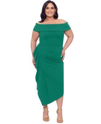 Plus Size Off-The-Shoulder Side-Drape Midi Dress product image