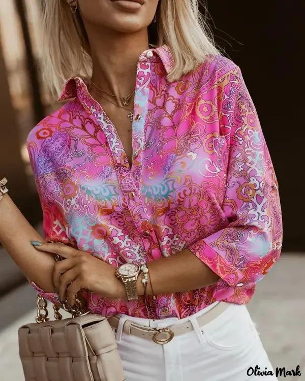 Olivia Mark – Baroque Print Long Sleeve Shirt Product Image