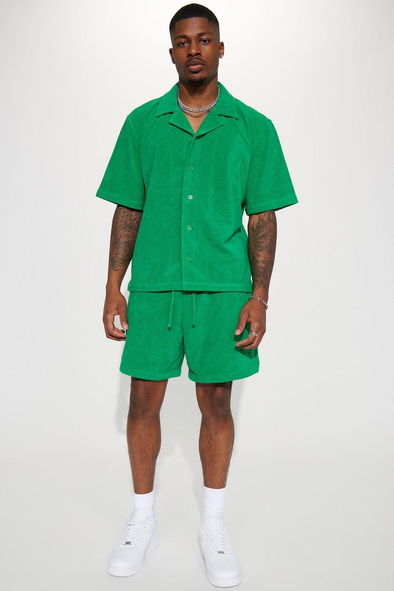 Dipped Terry Knit Shorts - Green Product Image