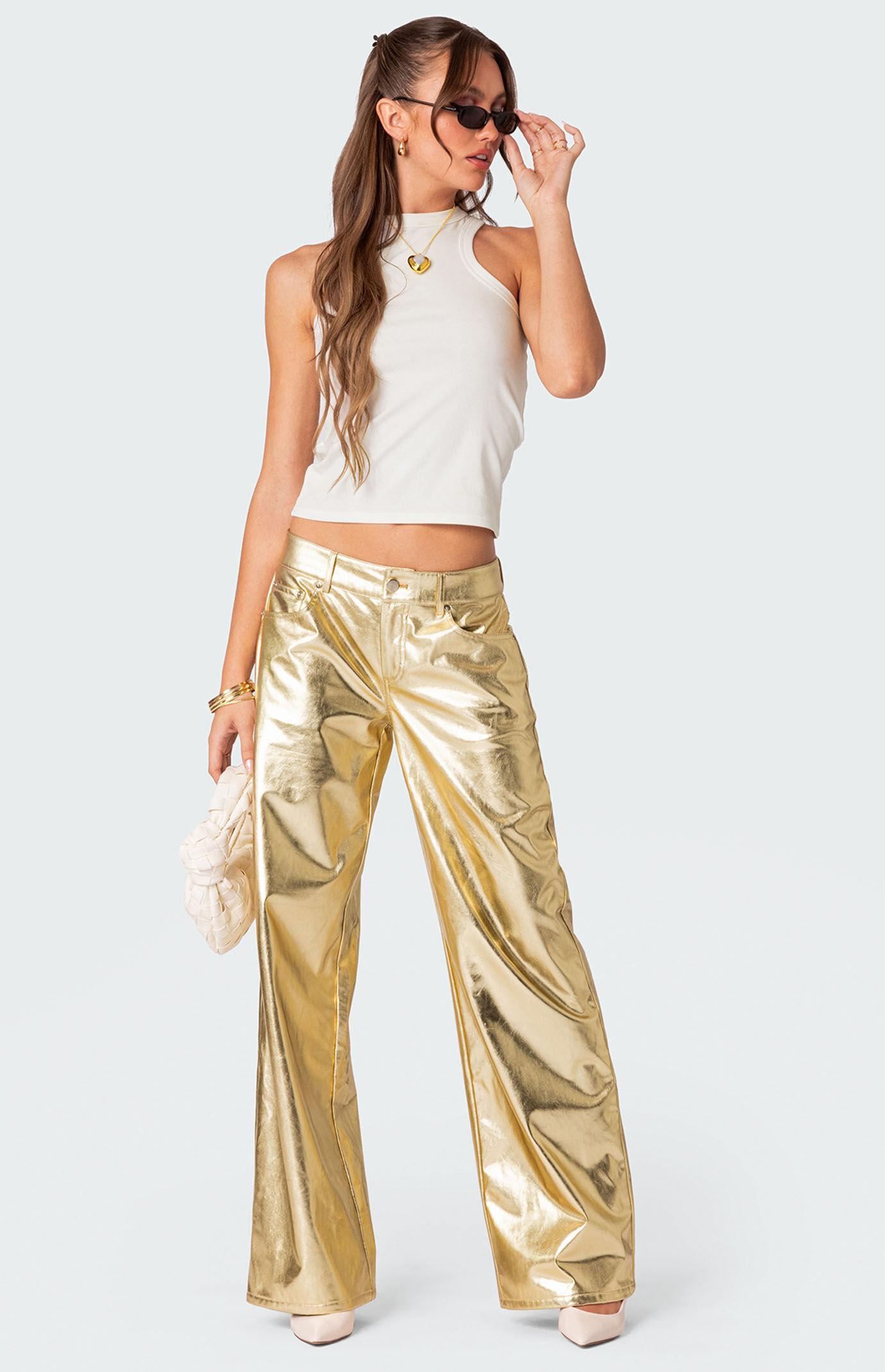 Edikted Women's Rochelle Low Rise Metallic Jeans Product Image