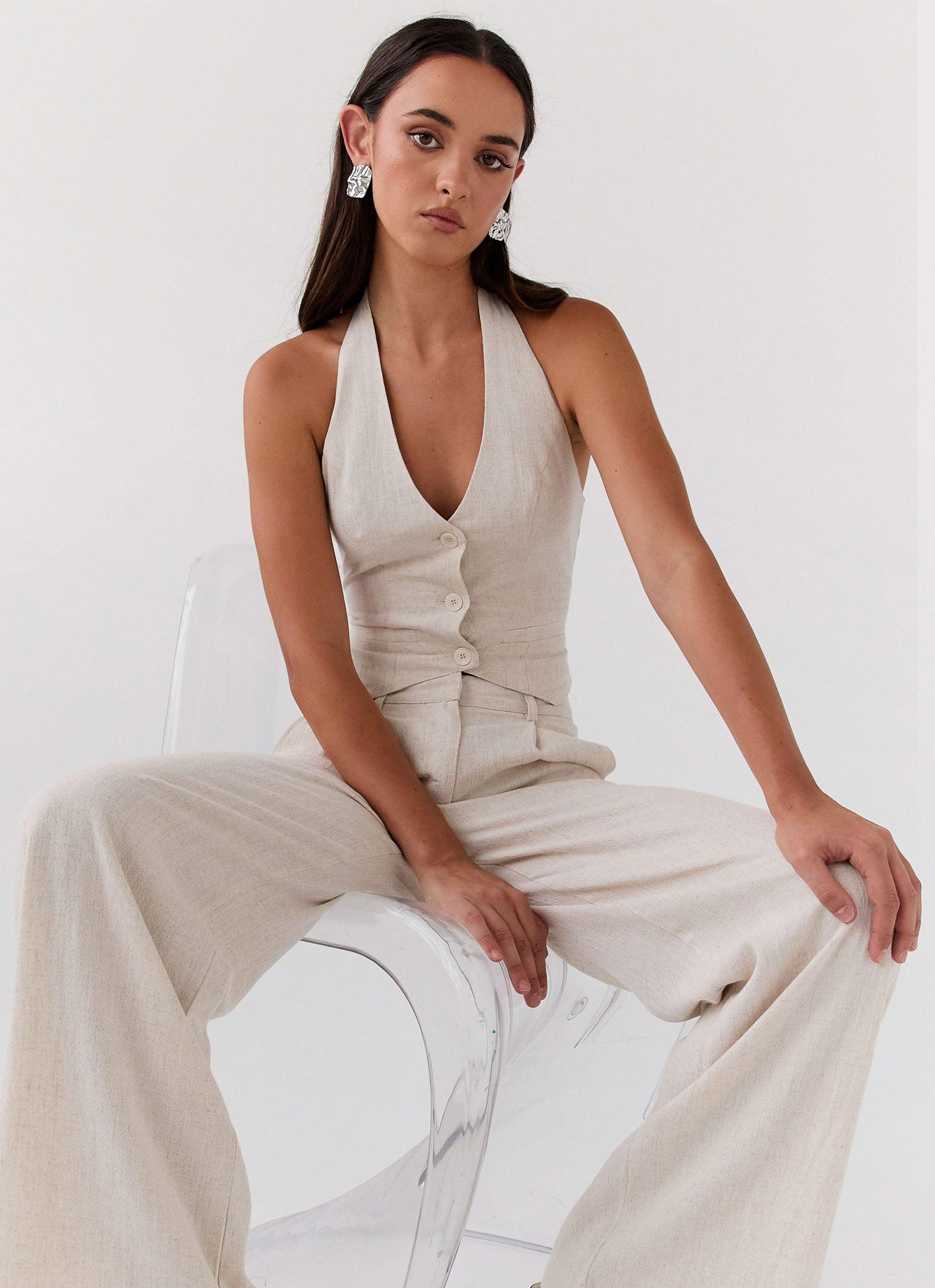 Ambrosa Halterneck Linen Vest - Oatmeal product image