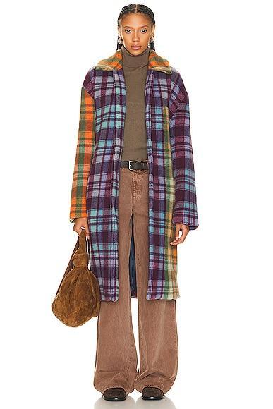 The Elder Statesman Felt Check Patchwork Coat in Purple Product Image