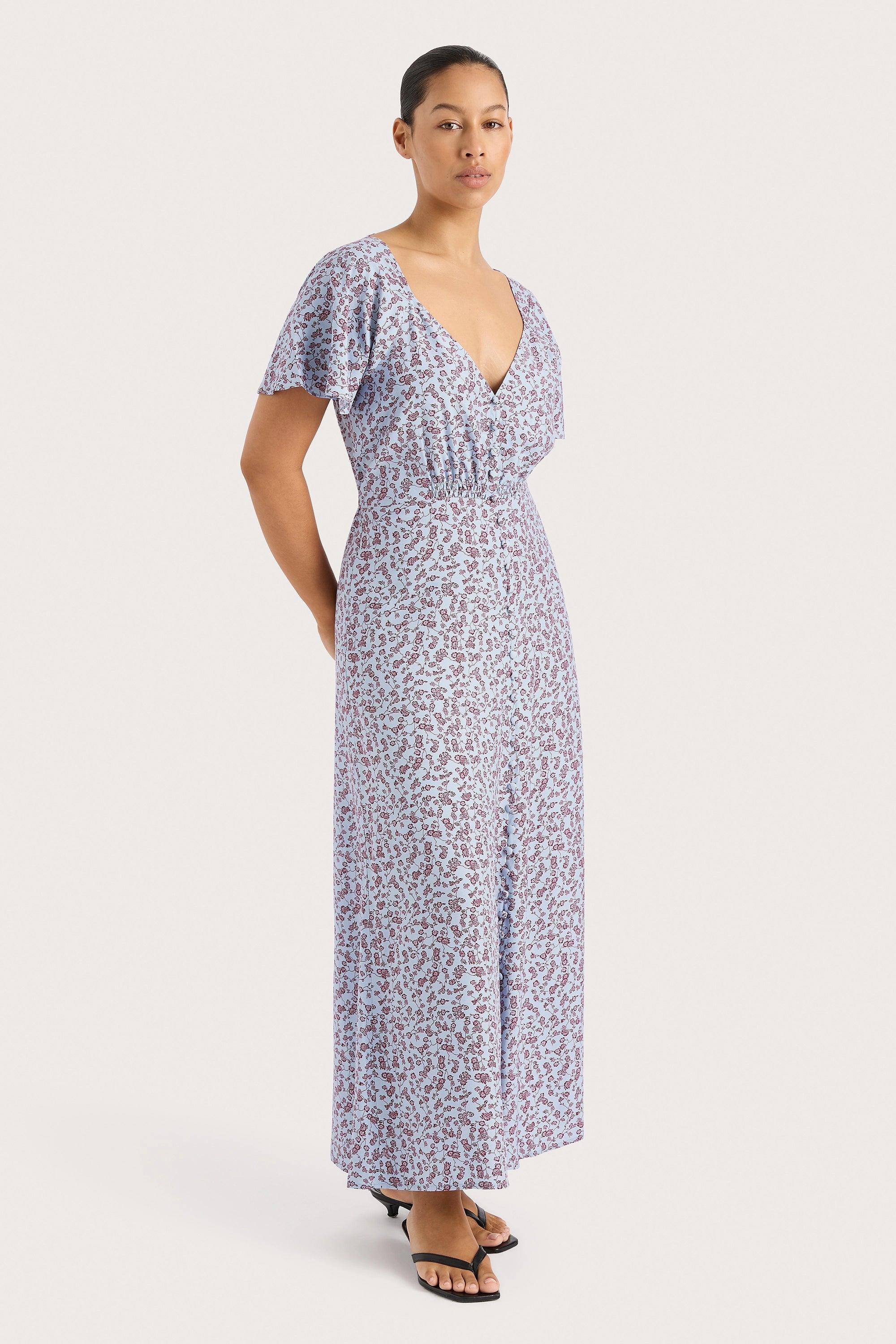 Aurelia Midi Dress Amaryllis Floral Blue Product Image