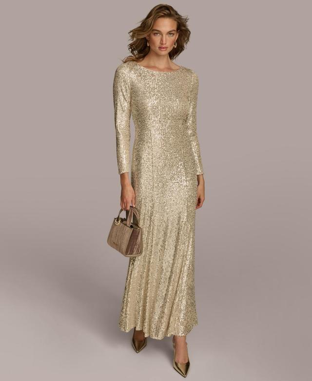 Donna Karan New York Womens Sequin Jewel-Neck Gown - Canvas Product Image