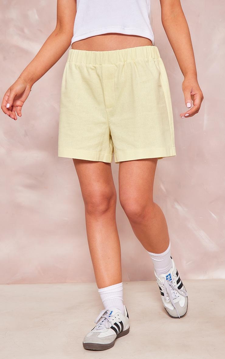 Lemon Structured Linen Look Elasticated Waist Shorts Product Image