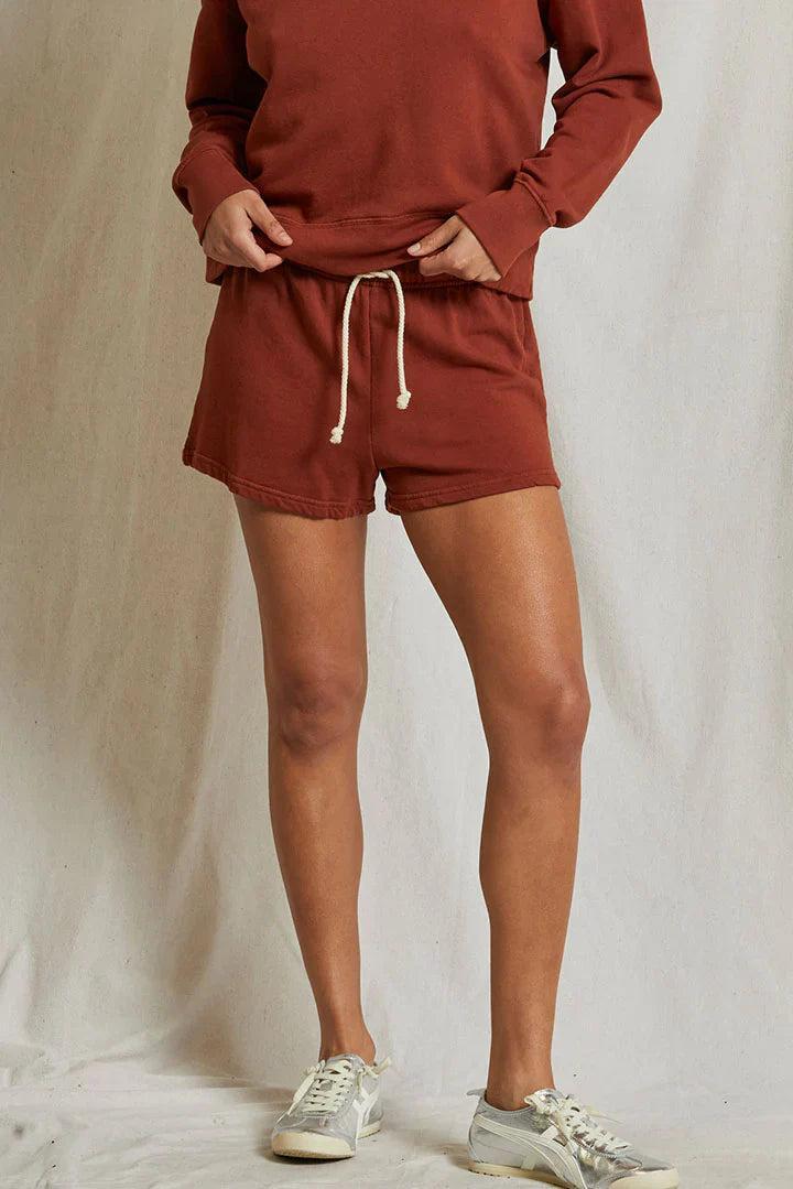 perfectwhitetee Layla French Terry Sweat Shorts in Russet Product Image