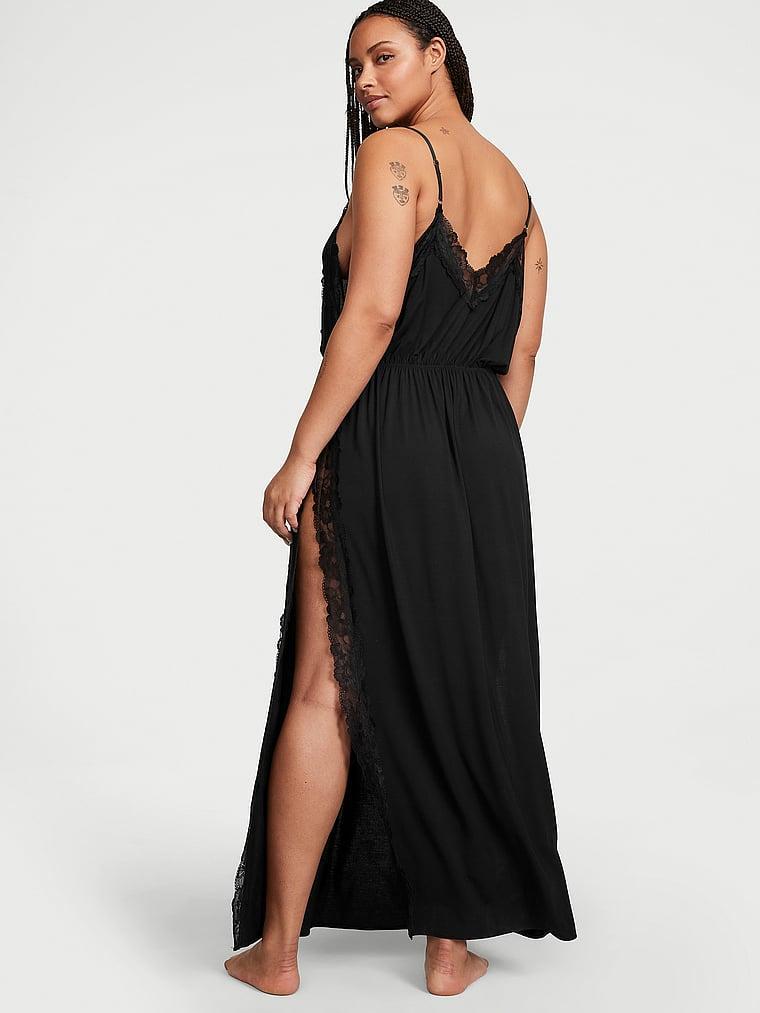 Modal Lace-Trim High-Slit Maxi Slip Dress Product Image