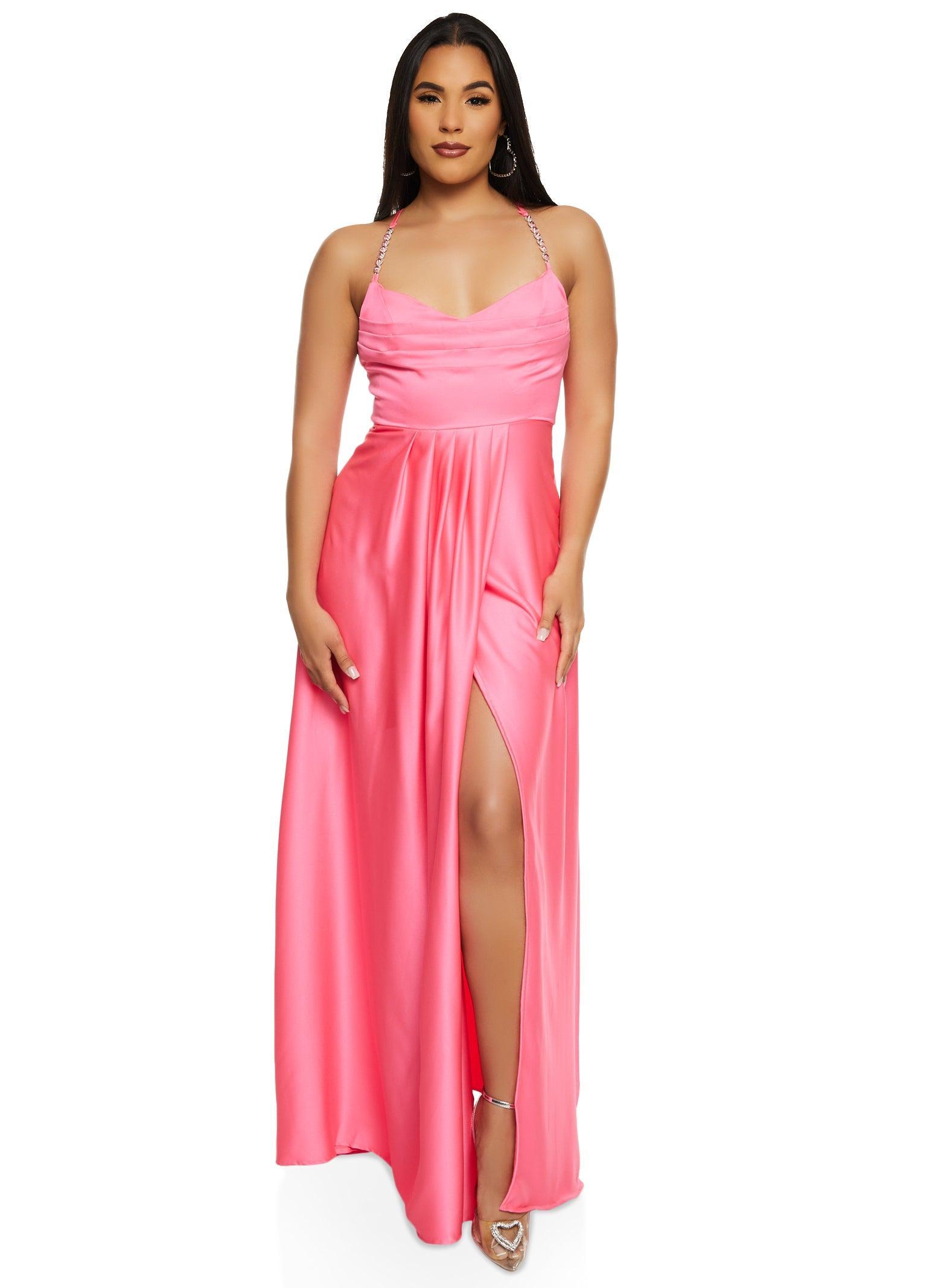 Womens Haute Monde Rhinestone Strap Satin Maxi Dress Product Image