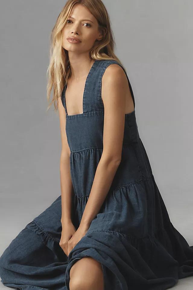 The Helena Square-Neck Tiered Midi Dress: Smocked Denim Edition Product Image