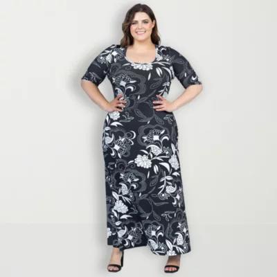 24seven Comfort Apparel Womens Elbow Sleeve Floral Maxi Dress Plus product image