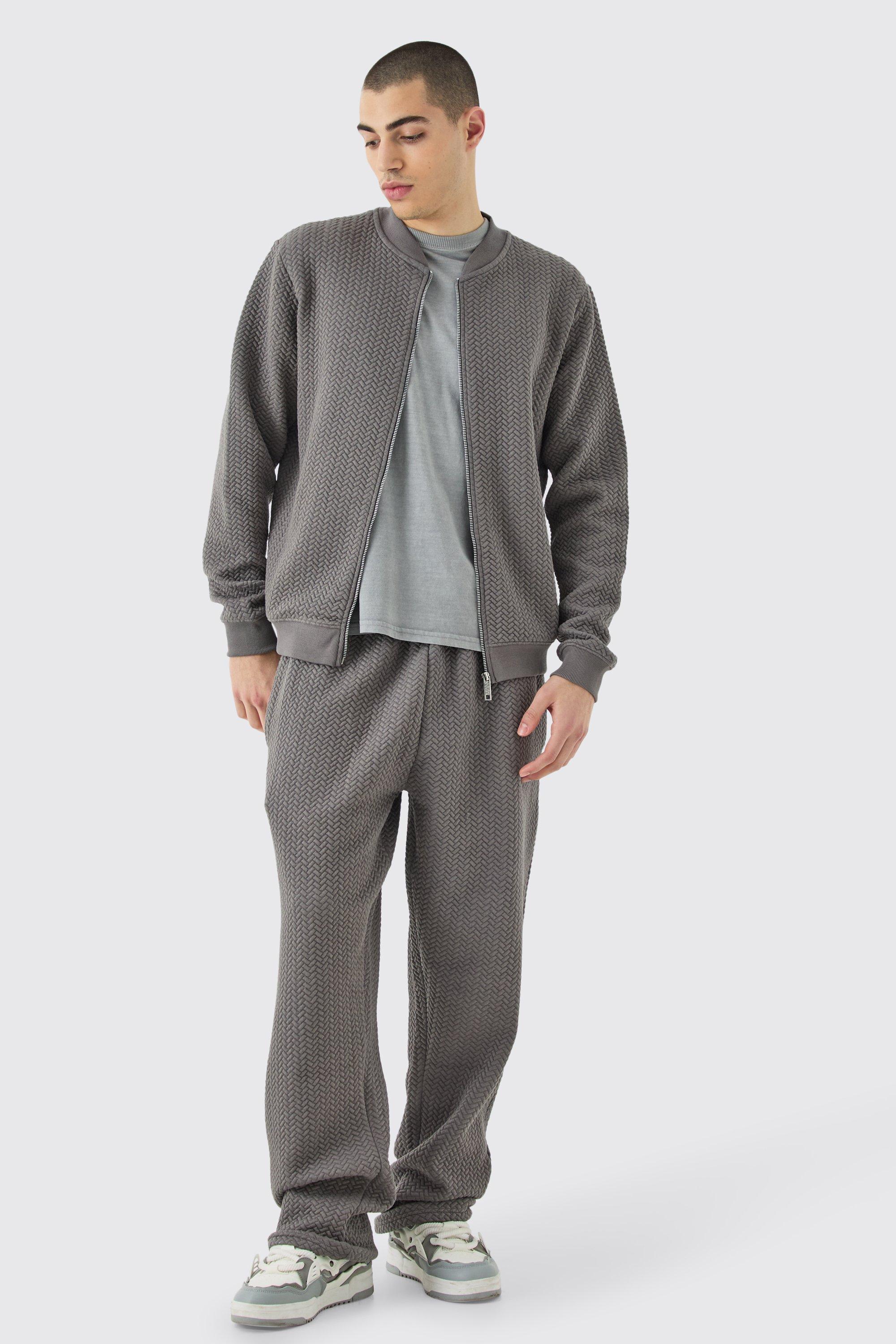 Mens Grey Oversized Quilted Herringbone Bomber Set, Grey Product Image