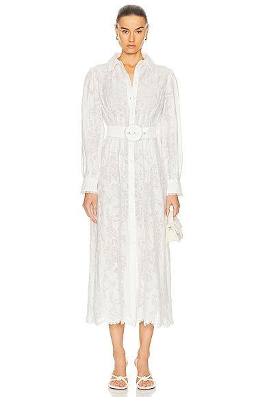 HEMANT AND NANDITA Ilara Shirt Buckle Belt Maxi Dress White. (also in S). Product Image