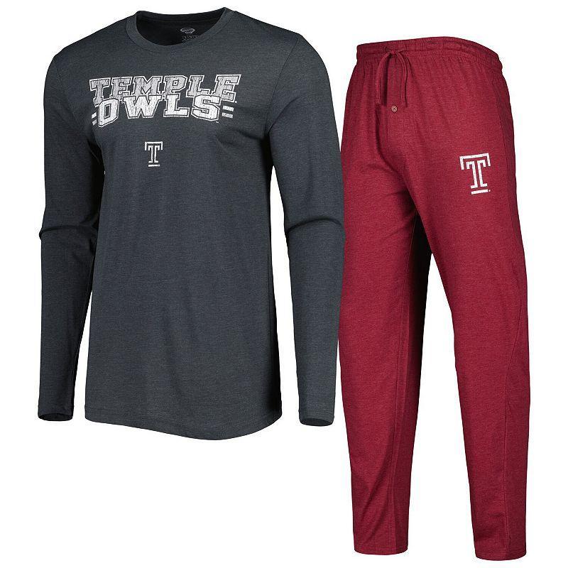 Mens Concepts Sport Cherry/Charcoal Temple Owls Meter Long Sleeve T-Shirt & Pants Sleep Set Product Image