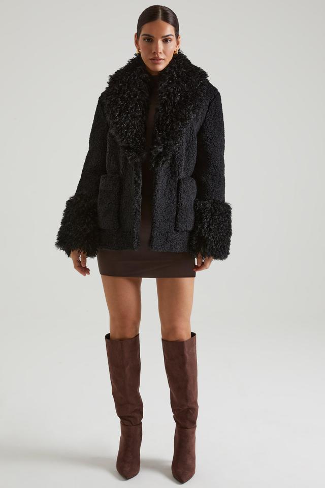 Shearling Coat with Large Front Pockets in Black Product Image