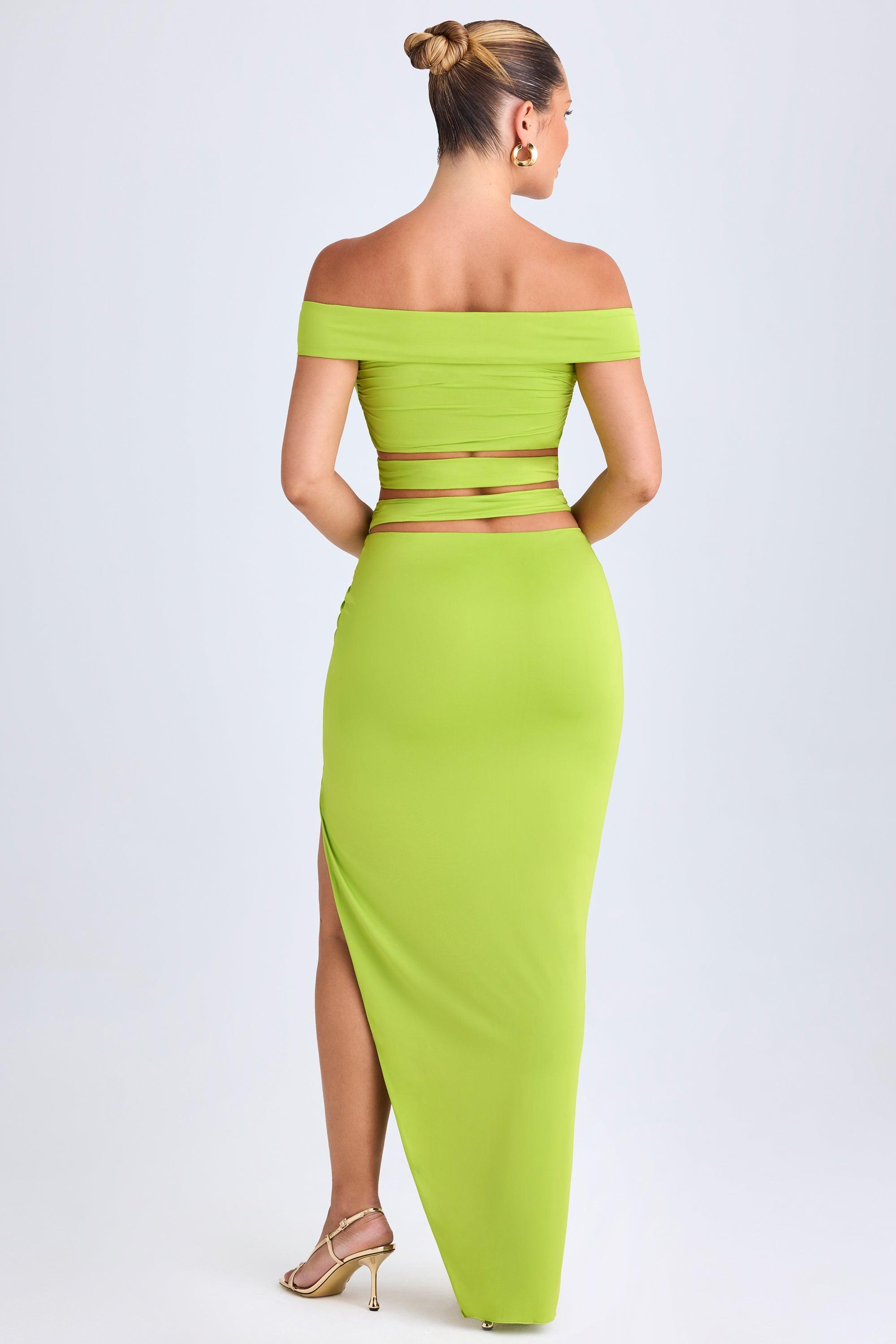 Asymmetric Cut-Out Maxi Skirt in Lime Green Product Image