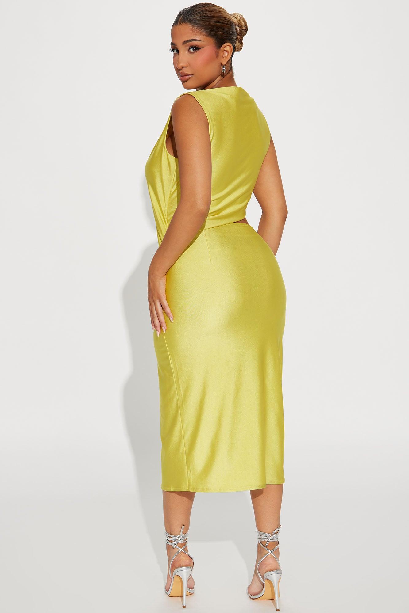 Jocelyn Draped Midi Dress - Yellow Product Image