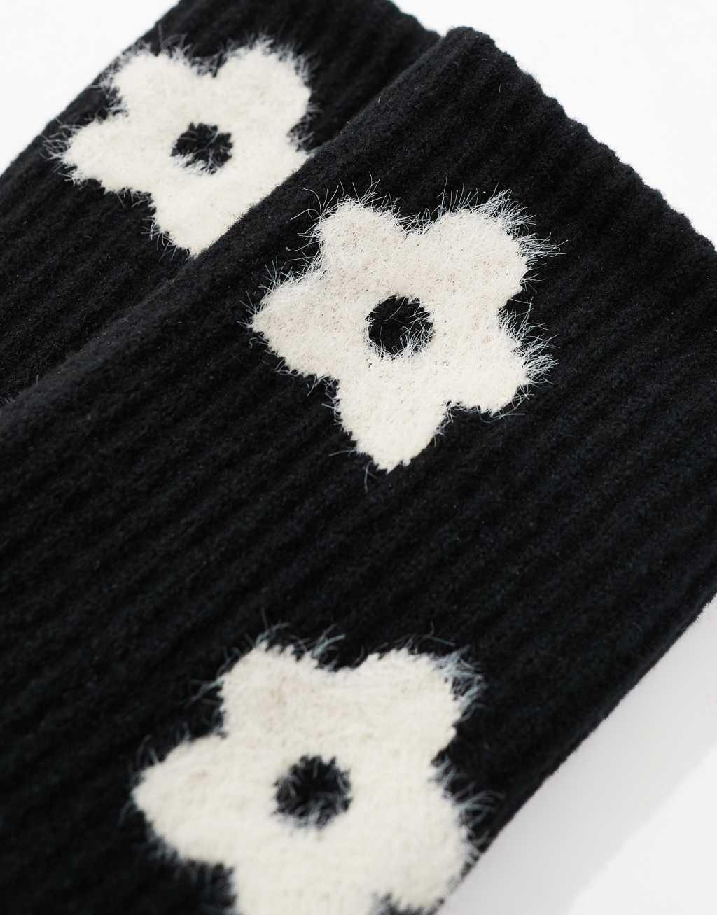 Glamorous flower embroidered socks in black  Product Image