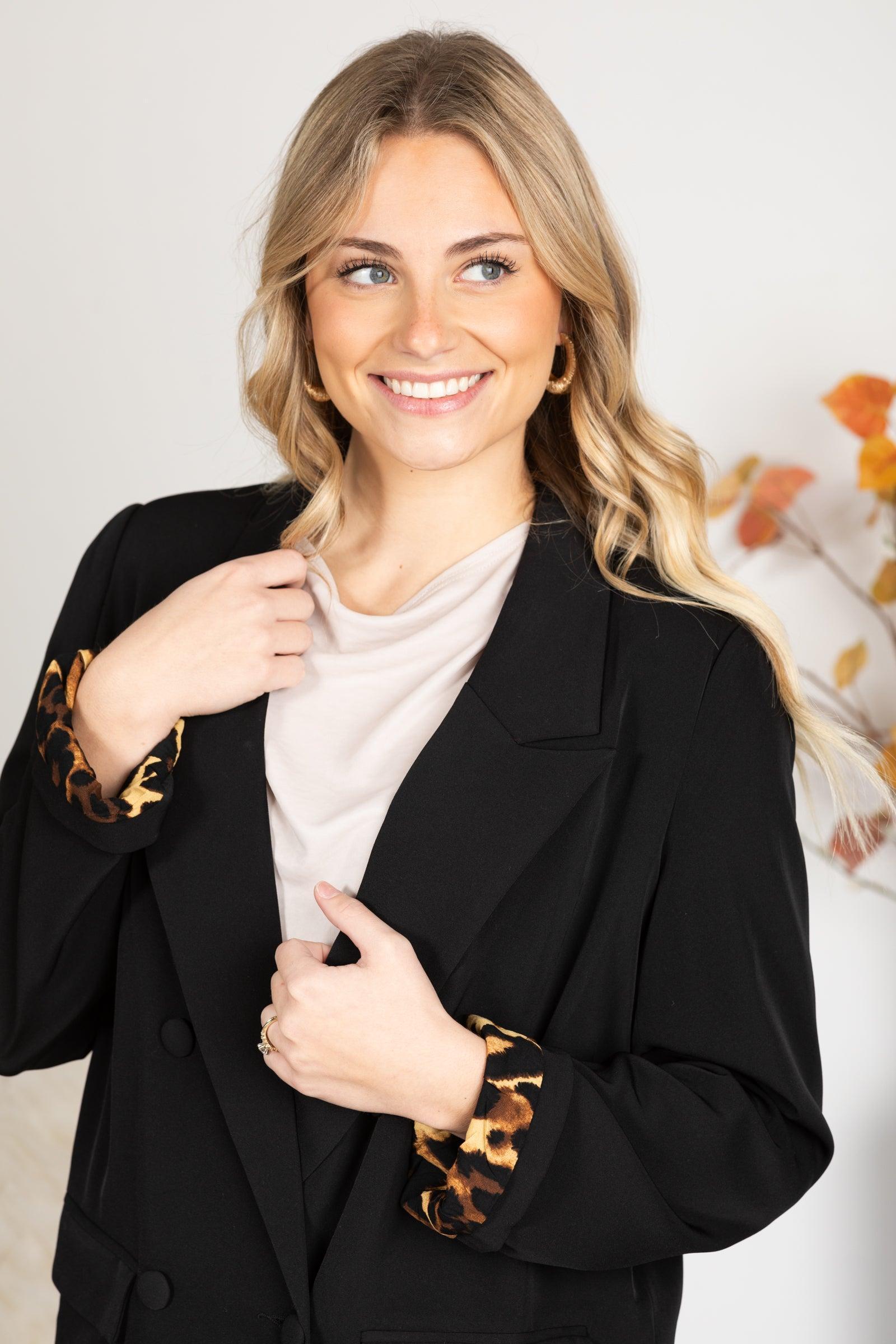 Black Animal Print Lined Blazer Product Image